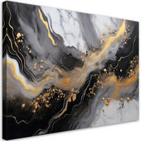 WANDBILD abstrakter marmor gold schwarz - Schwarz, Textil (60/40cm) - Feeby