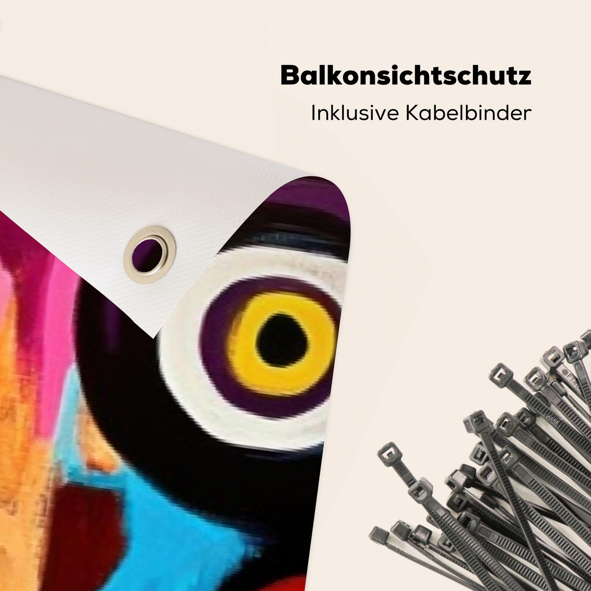 BALKON-SICHTSCHUTZ Abstrakt - Gesicht - Farbenfroh - Multicolor, Kunststoff (500/95cm) - MuchoWow