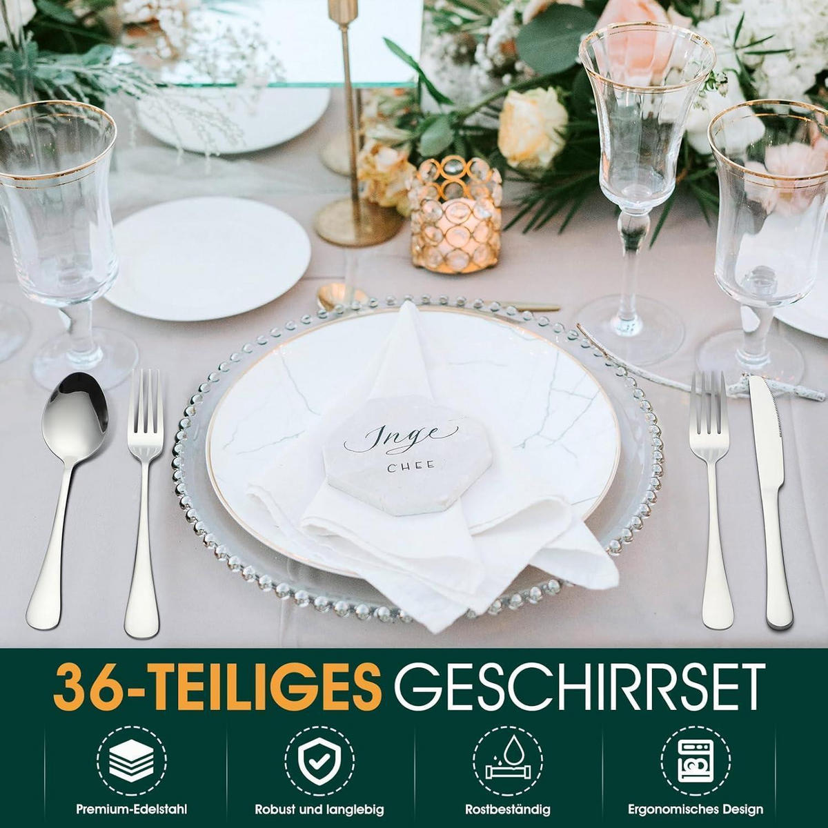 BESTECKSET 36-teilig für 6 Personen Edelstahl Silber - Silberfarben, Metall