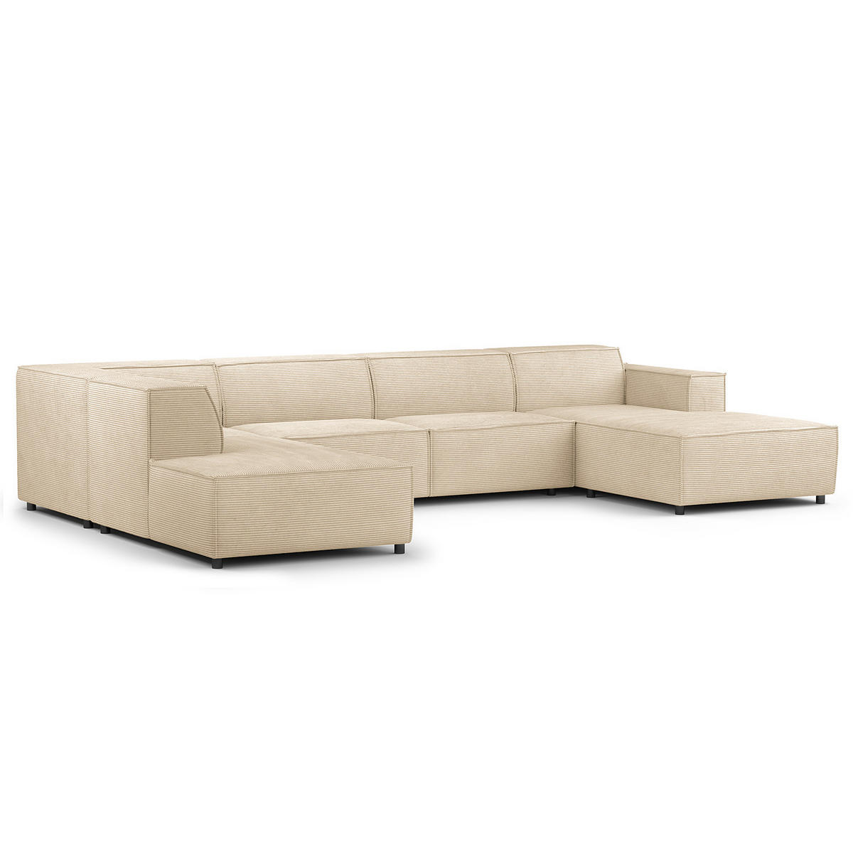 WOHNLANDSCHAFT mit Longchair & Ottomane - Beige/Schwarz, Kunststoff/Textil (369/70/234cm) - home24