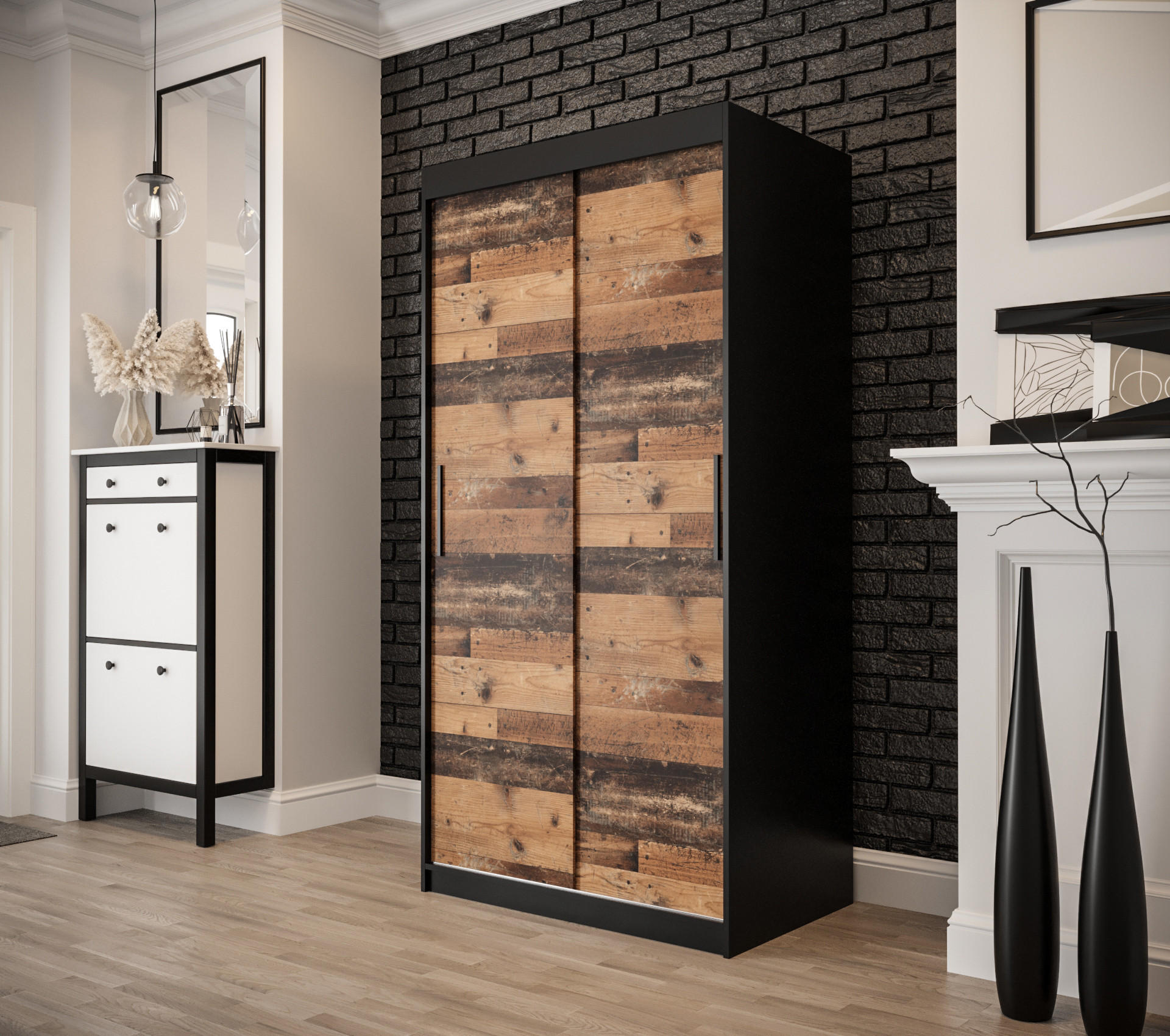 SCHWEBETÜRENSCHRANK 200/100/62 2-türig - Eichefarben/Schwarz, Holz/Kunststoff (100/200/62cm) - MÖBEL KRYSPOL