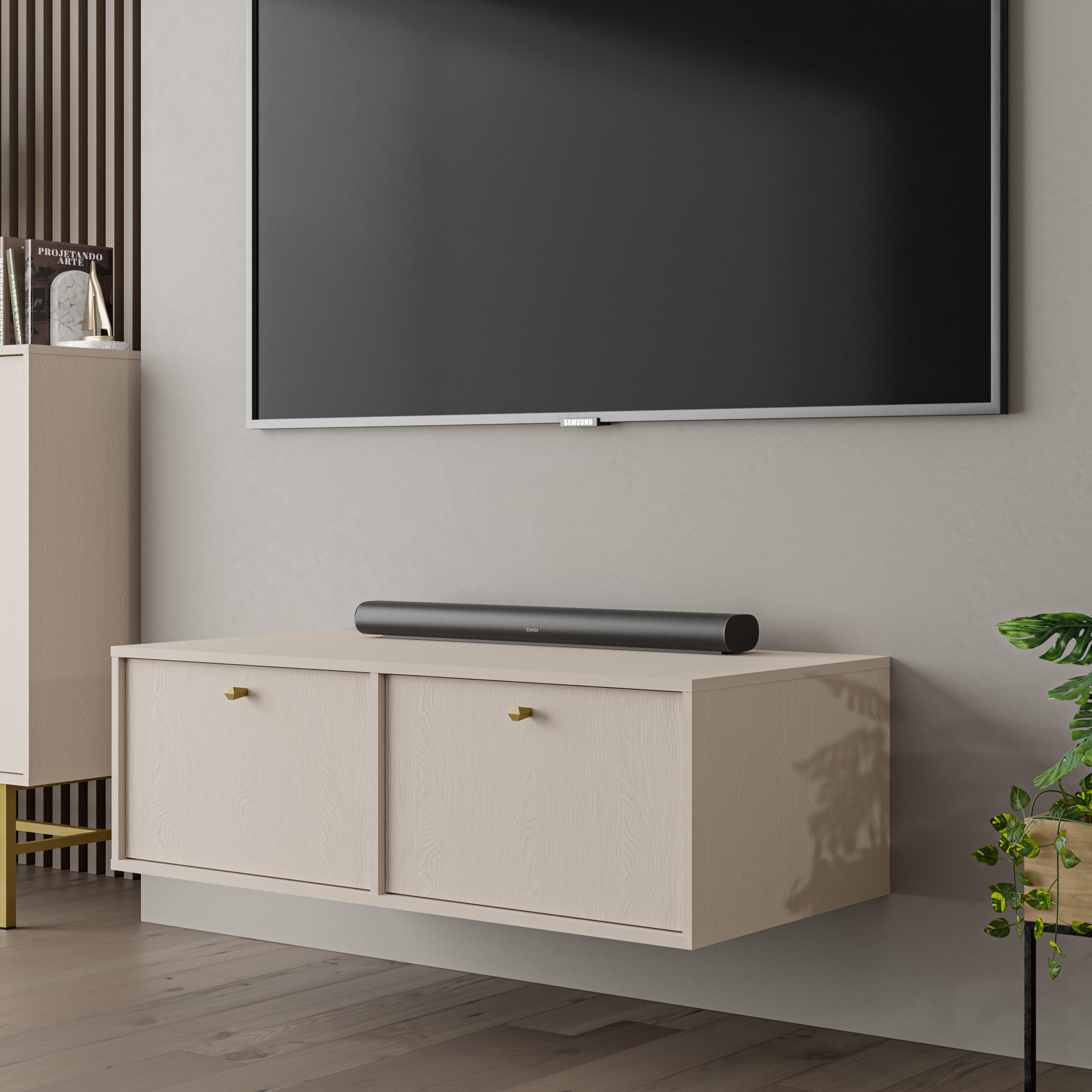 LOWBOARD TORINO 120,6x40,8x35 cm mit 2 Türen Beige - Beige, Holzwerkstoff (120.6/35/40.8cm) - MASSENO