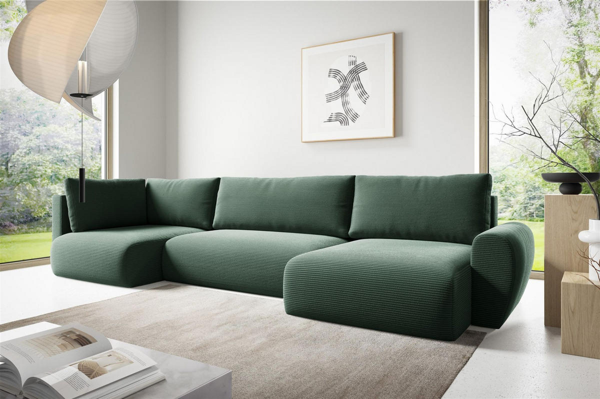 WOHNLANDSCHAFT Galan Mit Schlaffunktion - Grün, Holzwerkstoff/Textil (153/70/385cm) - Fun Möbel