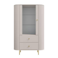 VITRINE Olivia 97 cm, mit Glastüren, 2 Schubladen und geriffeltem Design, kaschmir und goldfarbenen Metallfüßen - Kaschmir, Metall (97/155/43cm) - Margaret Hadas24