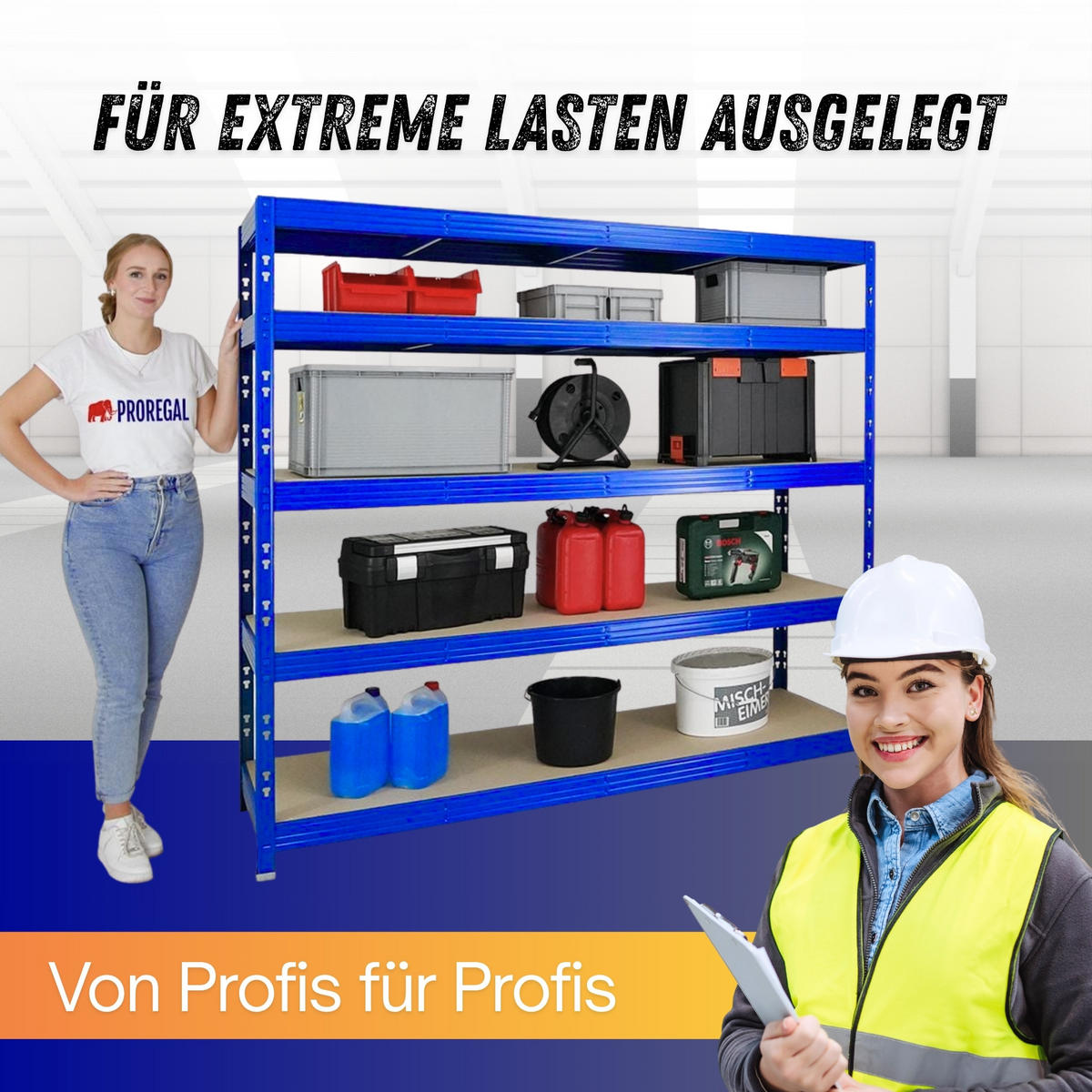 SCHWERLASTREGAL Rhino 180x200x60 cm 5 Spanplatten-Ebenen 8mm Fachlast 500 kg Blau - Blau, Metall (200/180/60cm) - PROREGAL