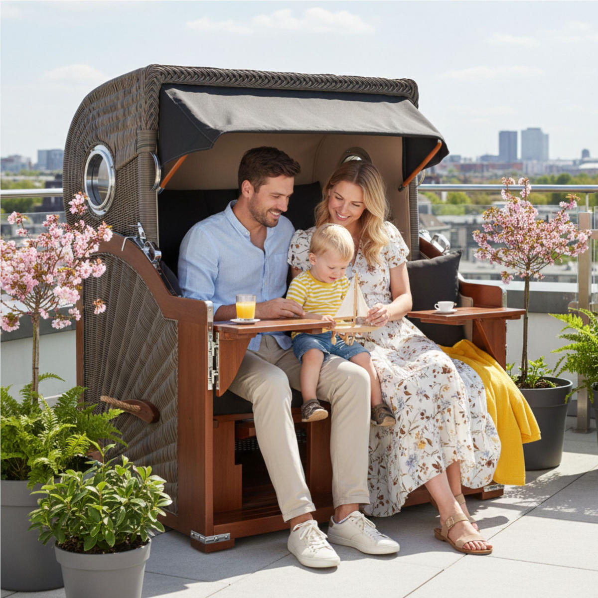 STRANDKORB XXL Düne Grande 2,5 Sitzer - Anthrazit/Schwarz, Metall (142/170/95cm) - Mr. Deko