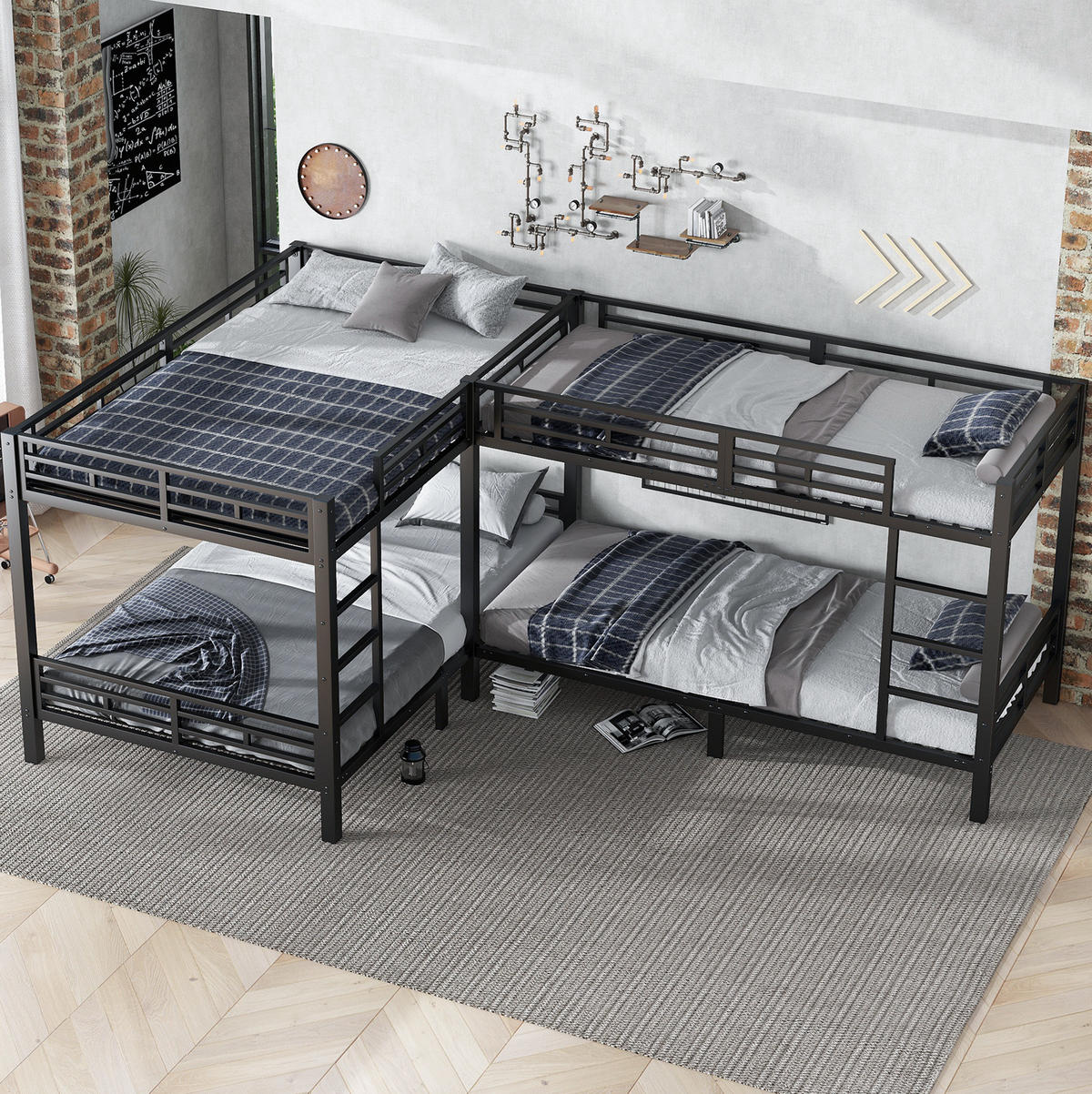 ETAGENBETT Schwarz 90/200 cm und 140/200 cm mit dreistufiger Leiter - Schwarz, Metall (140/200cm) - MIVRAY
