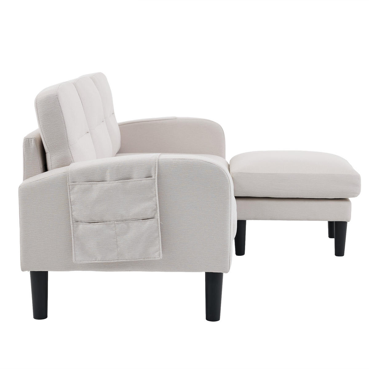 ECKSOFA L Form 3-Sitzer Chaiselongue Stauraum Tasche Beige 204cm - Beige, Textil (204/136cm) - FLIEKS
