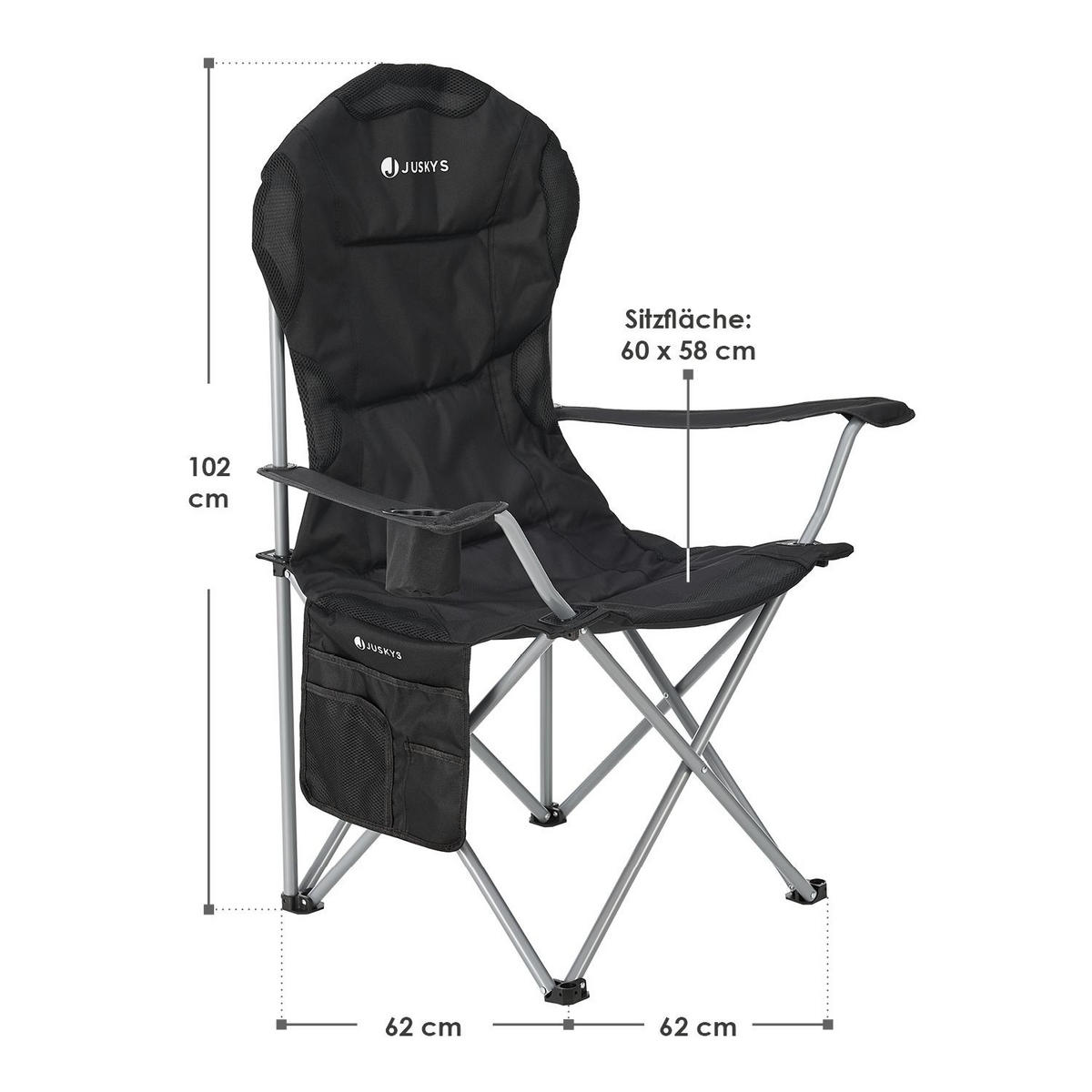 CAMPINGSTUHL Lido schwarz mit Flaschenhalterung & Tragetasche - Schwarz, Textil (62/102/62cm) - Juskys