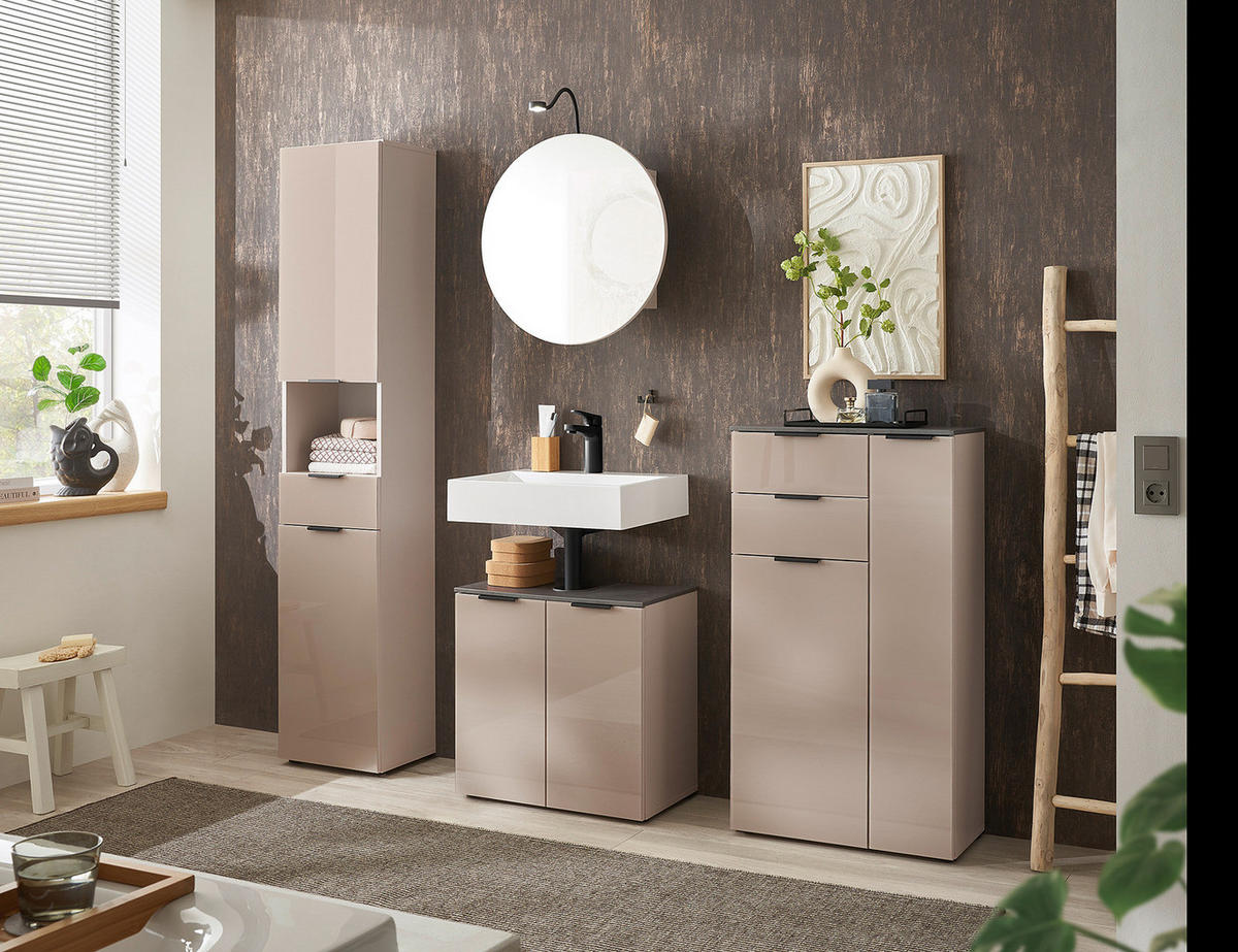 WASCHBECKENUNTERSCHRANK 2 Türen - Kaschmir - Kaschmir, Glas/Holzwerkstoff (60/60/35cm) - home24