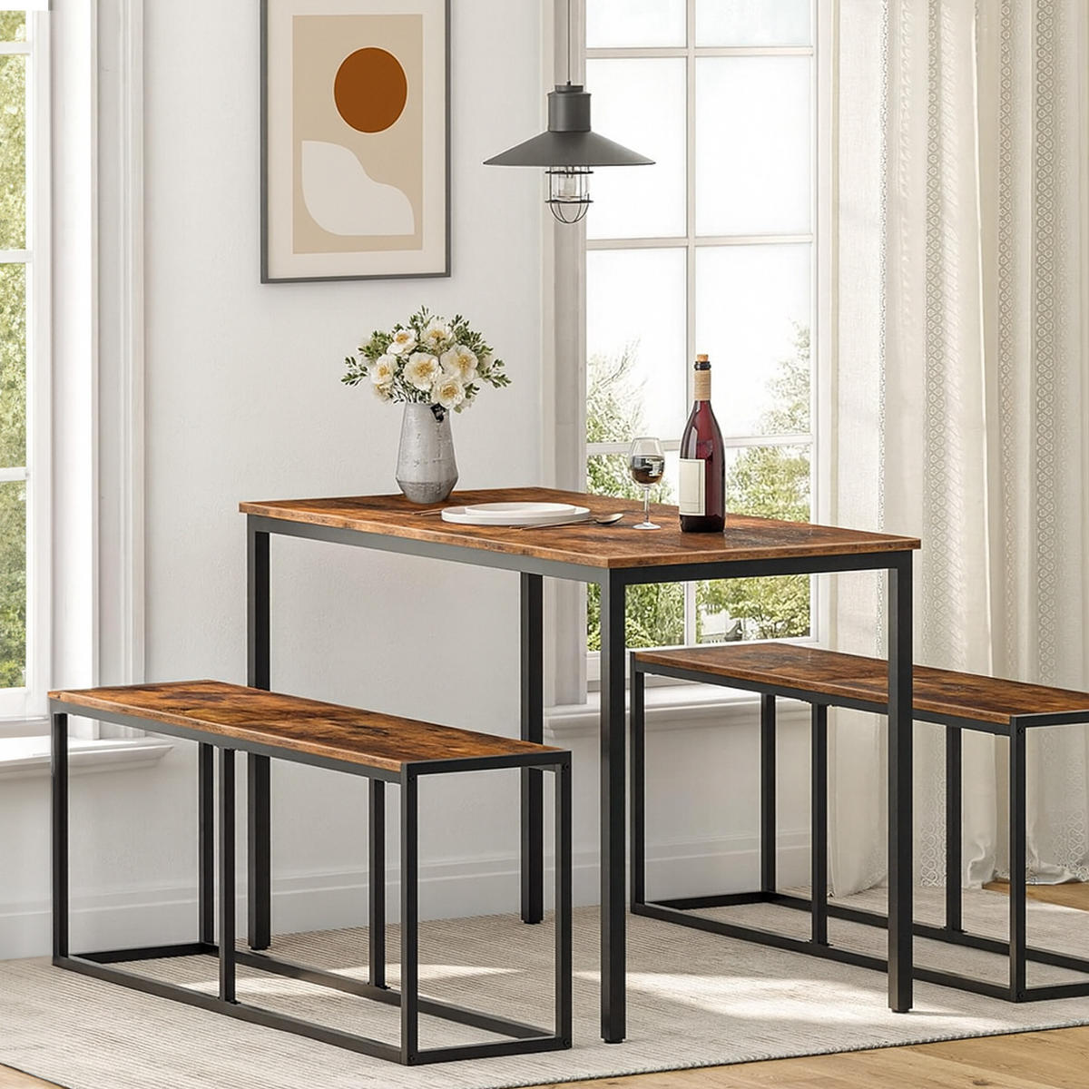 LAVICA - viacfarebná, kov/kompozitné drevo (120/47/30cm) - Relaxdays