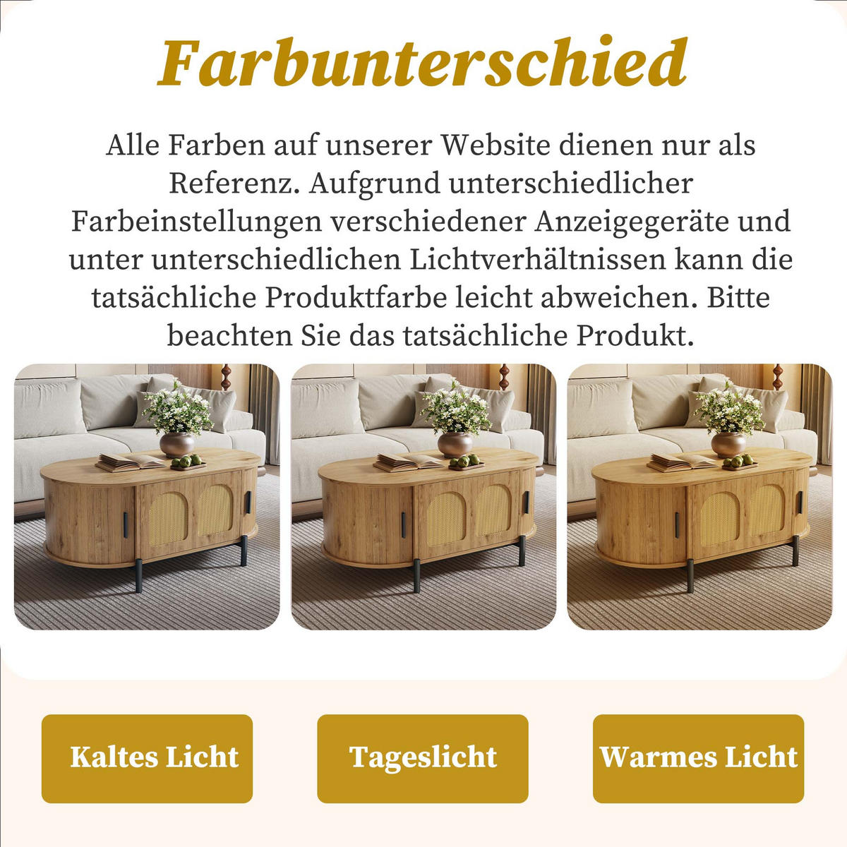 COUCHTISCH Oval Rattan Schiebetüren Metallbeine modern - Naturfarben, Holzwerkstoff (100/50/40cm) - FLIEKS