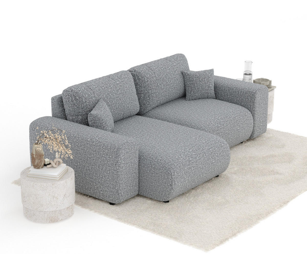 ECKSOFA Zanzibar Grau Plüschstoff - Schwarz/Grau, Holz/Holzwerkstoff (237/144cm) - Maison de Reve