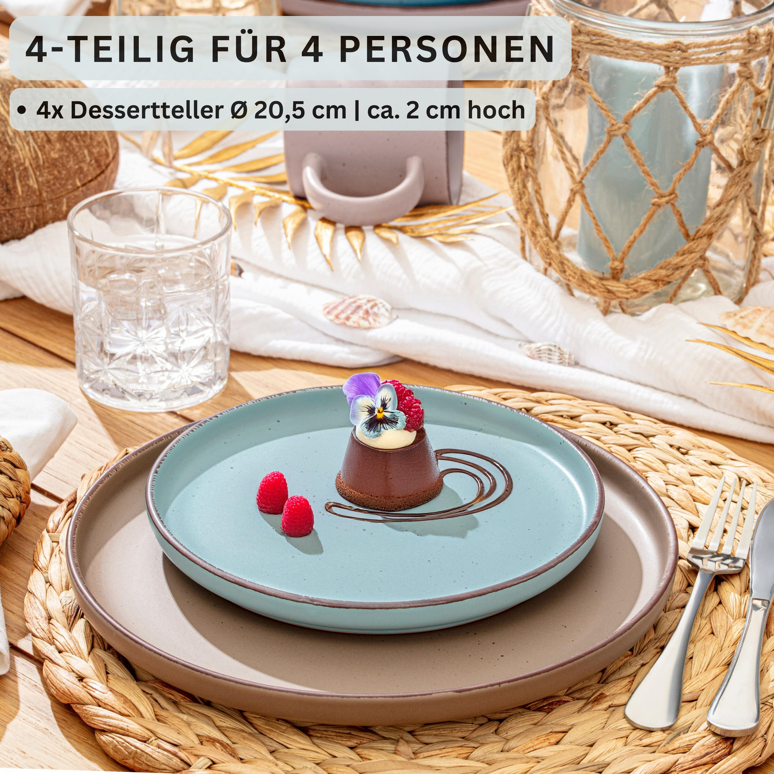 DESSERTTELLER BOMBAY MEERESBODEN - 4 teilig aus Steingut - Blau/Braun, Stein (20.5cm) - Sänger