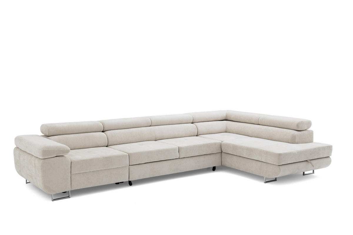 ECKSOFA WILD MAXI L Rechts mit Schlaffunktion 125x195 Chenille Beige - Chromfarben/Beige, Holz/Textil (203/350cm) - Muffo