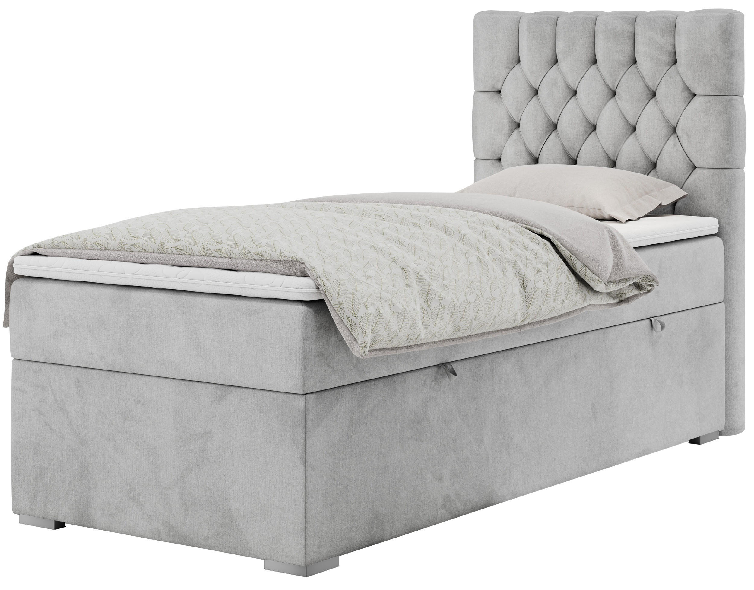 BOXBETT PERA 90/200 Hellgrau Velvet - H4 - Rechts Seite - Hellgrau, Holz/Textil (90/200cm) - MKS