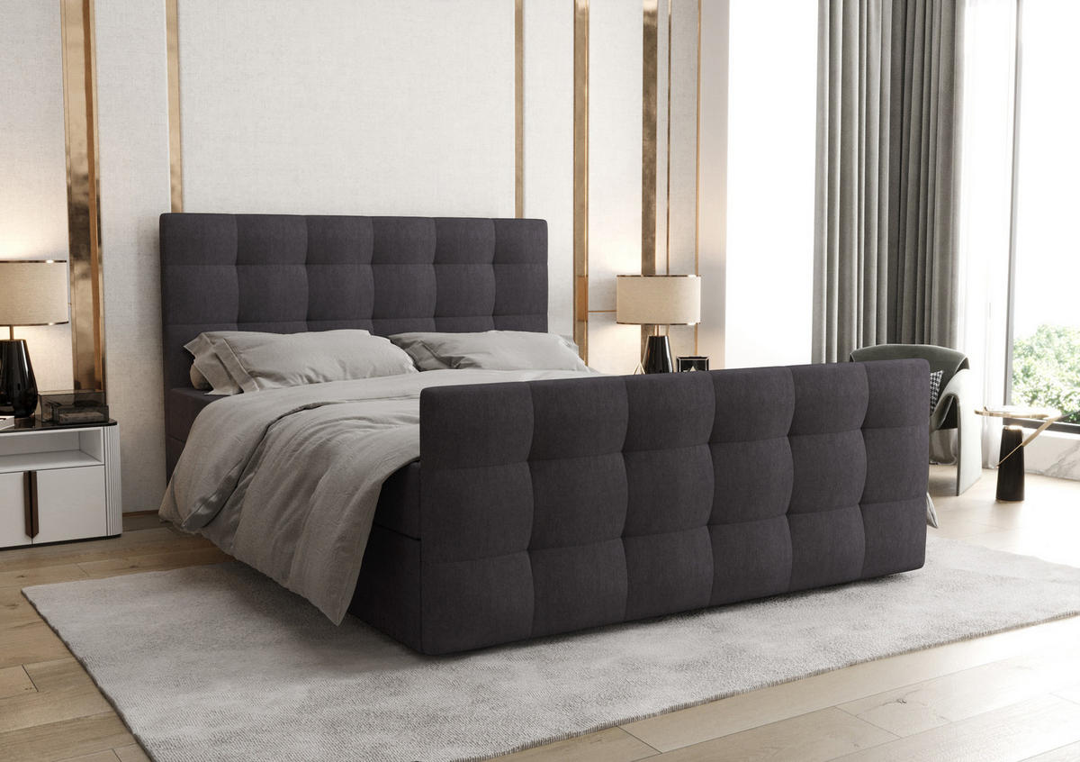 BOXBETT Orchido 140/200 cm in Grau – mit Bettkasten und Komfort - Schwarz/Grau, Holz/Holzwerkstoff (140/200cm) - AX Living