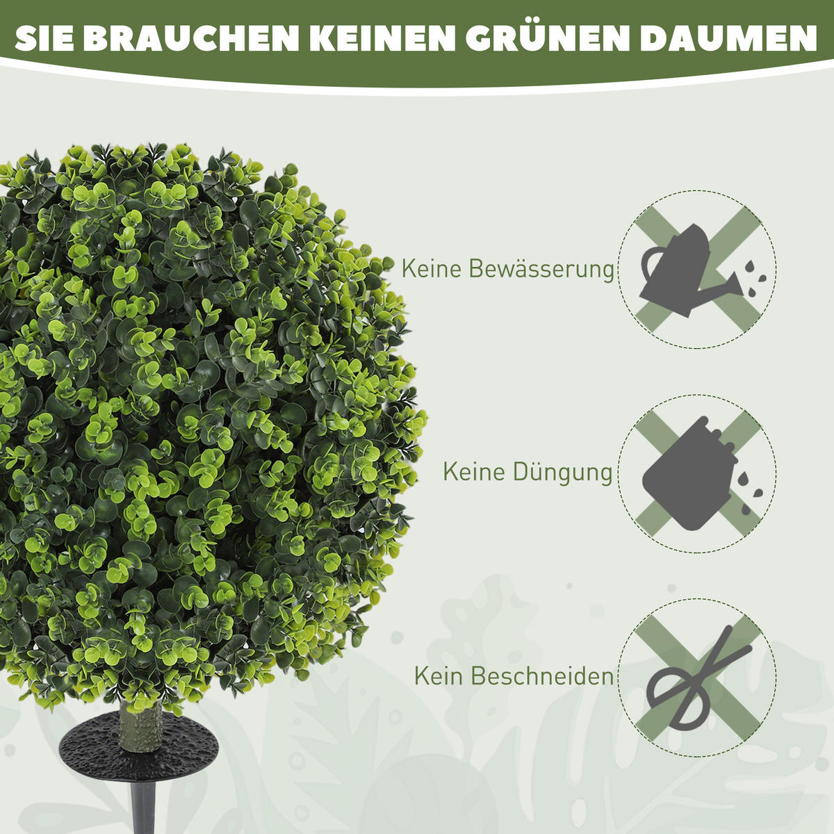 2ER-SET Kunstpflanzen, Künstliche Buchsbaumkugeln mit Bodenpfahl, UV-Schutz Grün - Grün, Kunststoff (56cm) - HOMCOM