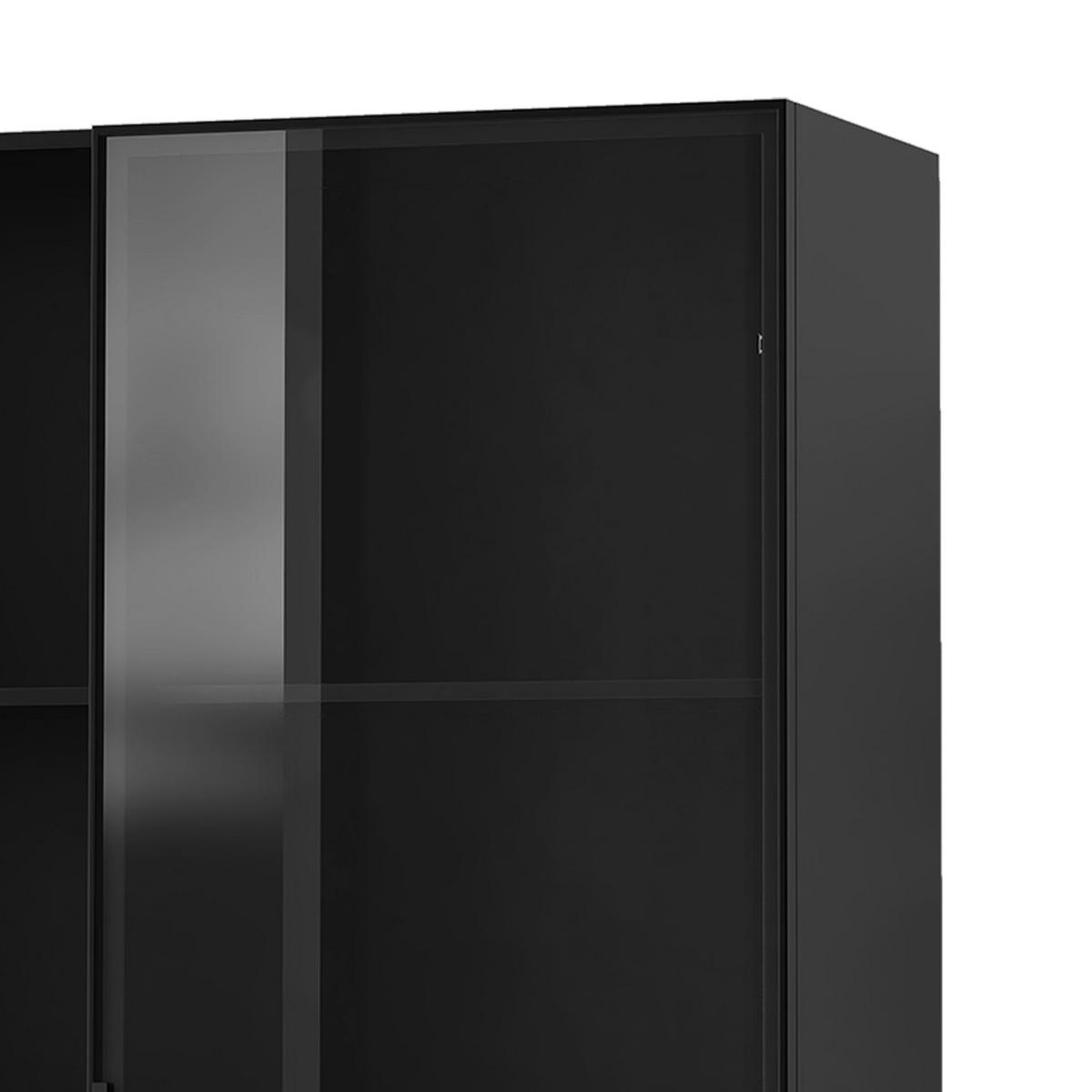 VITRINE 140cm Glas LED Bücherregal multifunktional modern - Schwarz, Holzwerkstoff (140/160/40cm) - FLIEKS