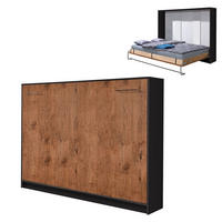 SCHRANKBETT Wandklappbett horizontal HB 140x200 - Eiche Lancelot & Schwarz - Schwarz/Braun, Holzwerkstoff (140/200cm) - QMM TraumMöbel