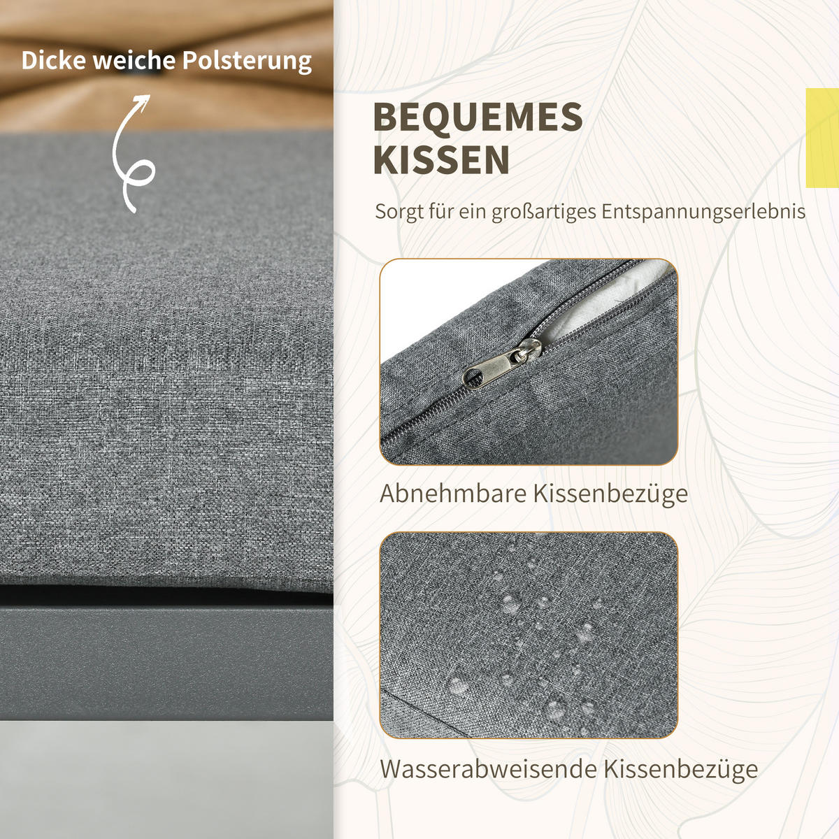 GARTENMÖBEL Set, Stahl, Polyester, Grau - Grau, Kunststoff/Metall - Outsunny