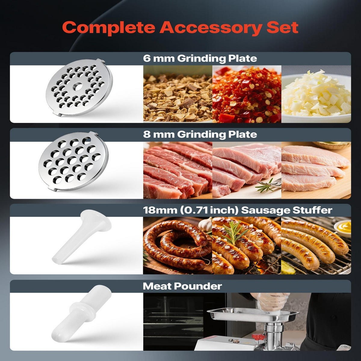 FLEISCHWOLF Gewerblicher elektrischer 8 Edelstahl Silberfarben - Silberfarben, Metall (24/39.01/37cm) - Rolipo