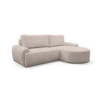 ECKSOFA Dream Cord in L-Form mit Schlaffunktion und Bettkasten, Farbe: Beige, Cordstoff, Ottomane Rechts - Beige, Textil (260/136cm) - VENASI MÖBEL