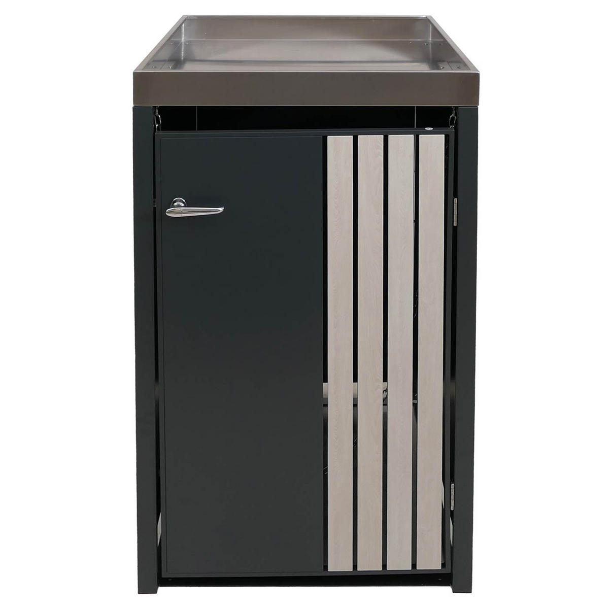 MÜLLTONNENBOX 1er mit Pflanzkasten HxBxT 125x68x84cm Anthrazit Holzoptik hell - Anthrazit, Metall (68/125/84cm) - PROREGAL