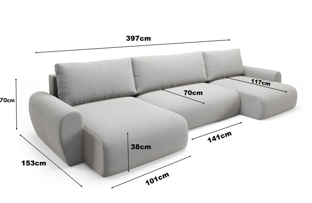 WOHNLANDSCHAFT Galan Mit Schlaffunktion - Weiß, Holzwerkstoff/Textil (397/70/153cm) - Fun Möbel