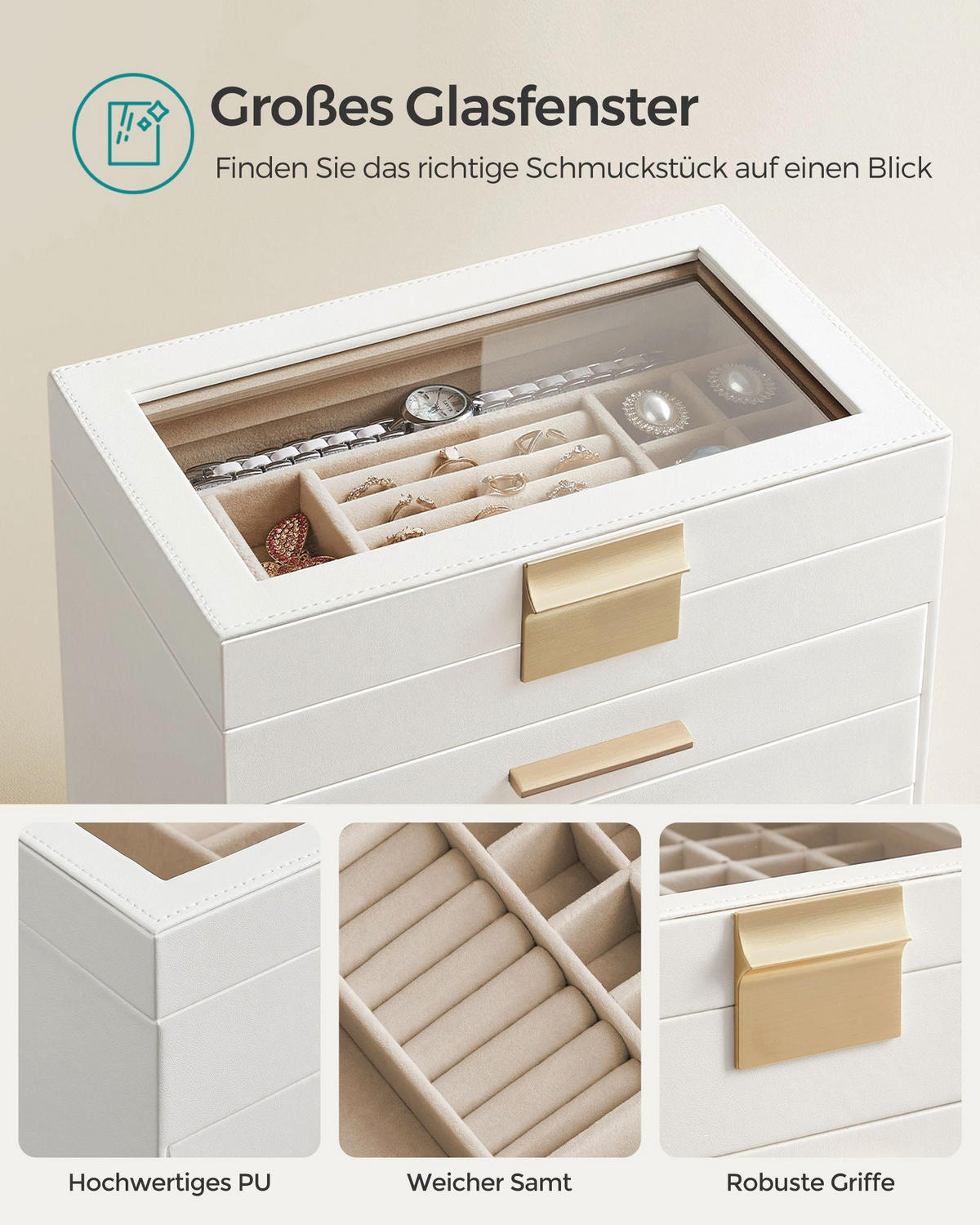 SCHMUCKKÄSTCHEN PORT OF SPAIN - Weiß, Glas (25.1/29/16.3cm) - Hansiro