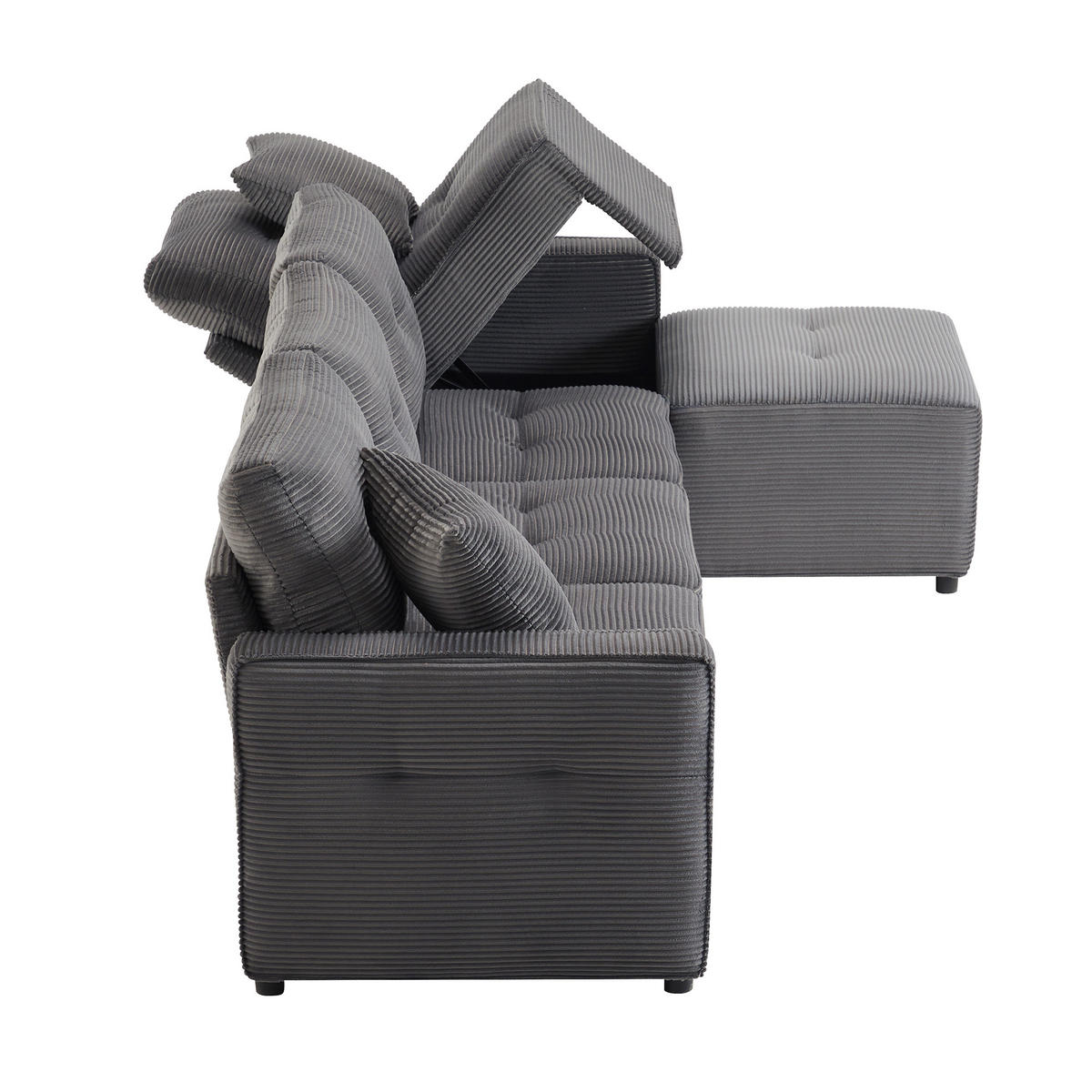 SOFA, 4-Sitzer, Stauraum, Hocker, Grau, 280x146x85cm - Grau, Textil (146/280cm) - FLIEKS