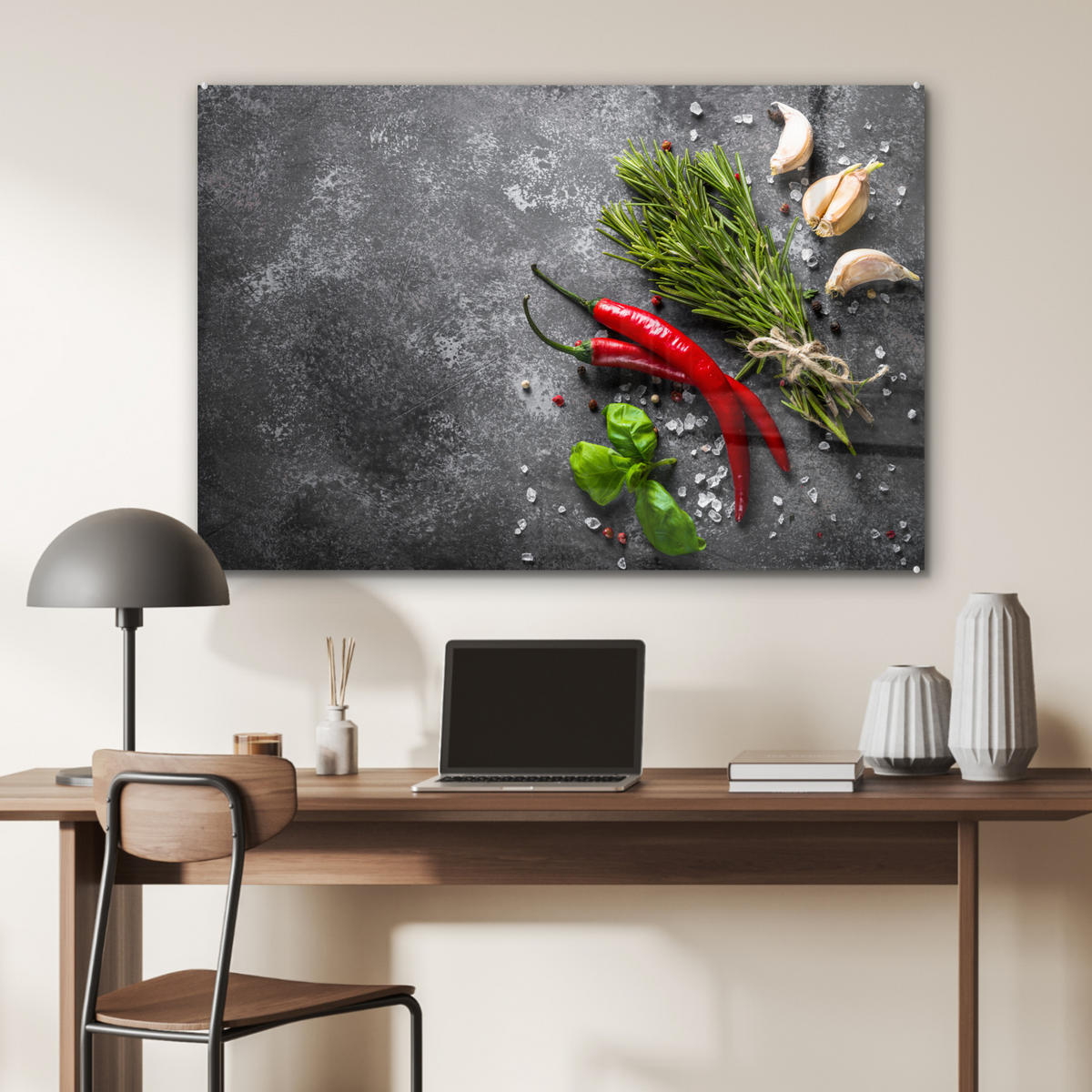 ACRYLGLASBILD Pfeffer - Kräuter - Gewürze - Beton 120x80 cm - Dunkelgrau, Glas (120/80cm) - MuchoWow