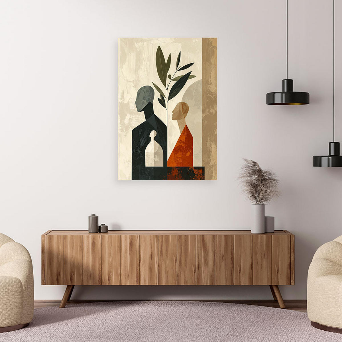 LEINWANDBILDER, Minimalistische Frauensilhouetten mit botanischen Akzenten - Grau, Textil (70/100cm) - Feeby