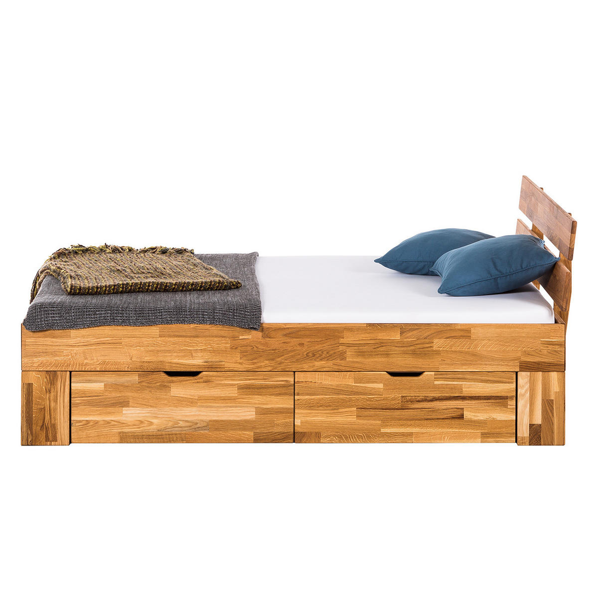 MASSIVHOLZBETT - Eiche massiv - Eichefarben, Holz (140/200cm) - home24