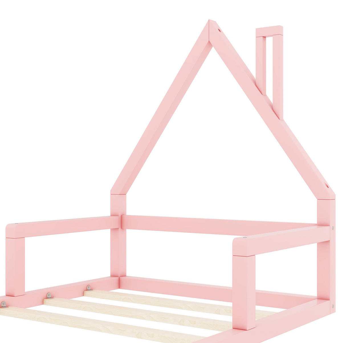 KINDERBETT 90/200 cm in Hausform aus massivem Kiefernholz in Rosa - Rosa, Holz (90/200cm) - BEAOK