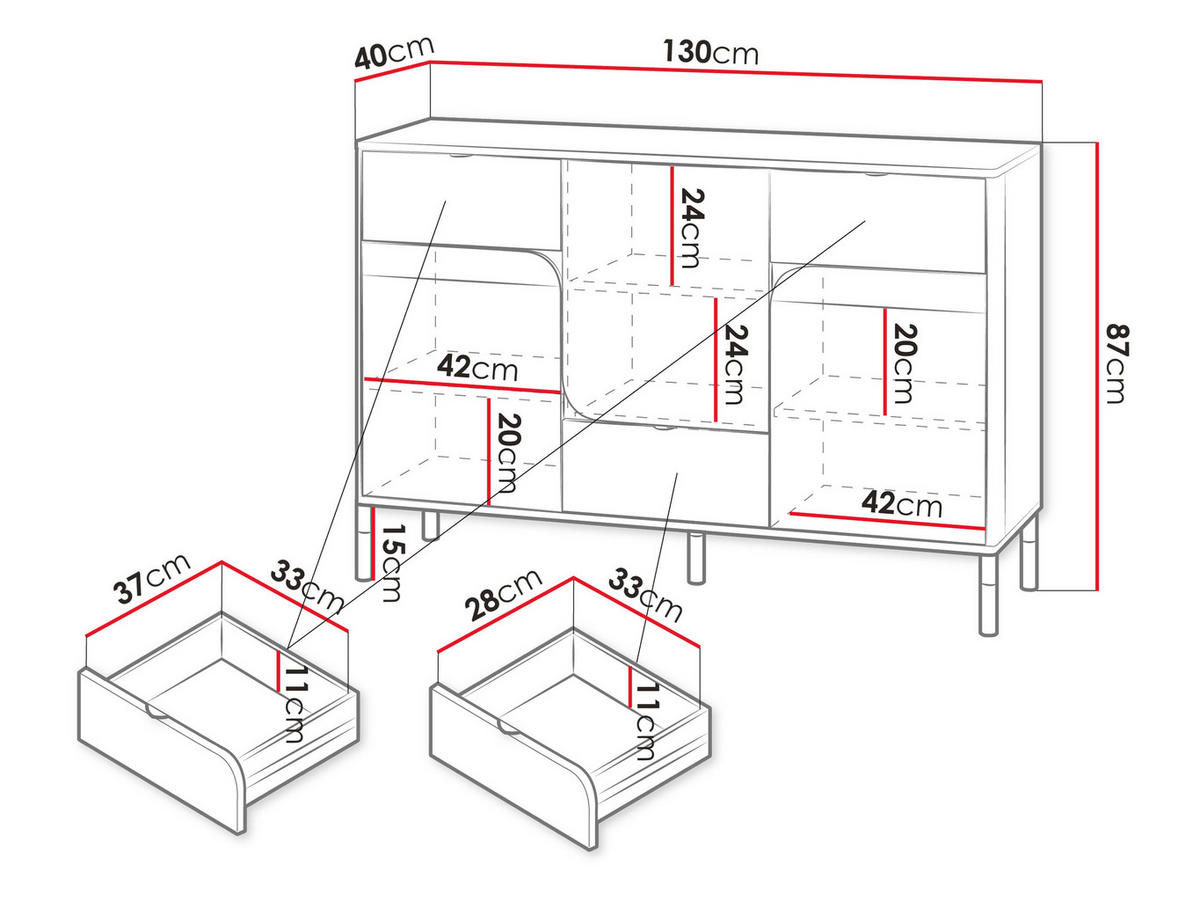KINDERKOMMODE Harmony 3D3S HR06 - Kaschmir/Trüffeleichefarben, Holzwerkstoff/Kunststoff (130/87/40cm) - MIRJAN24