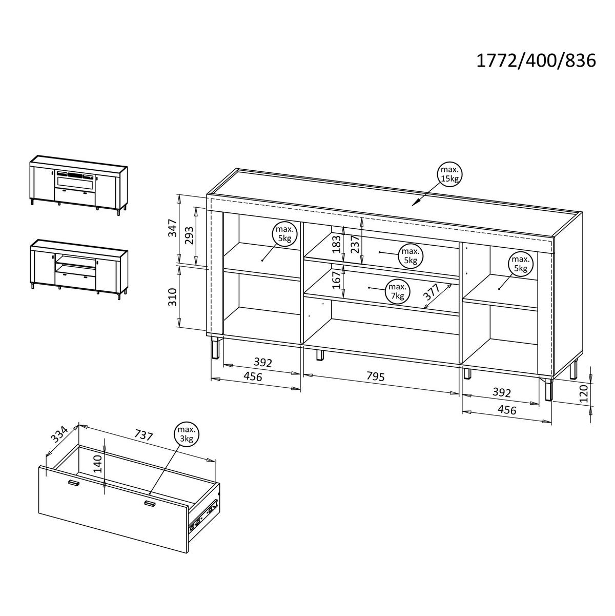 KOMMODE Monta mit 2 Türen und 1 Schublade, Weiß - Weiß, Holzwerkstoff (177/84/40cm) - Beautysofa