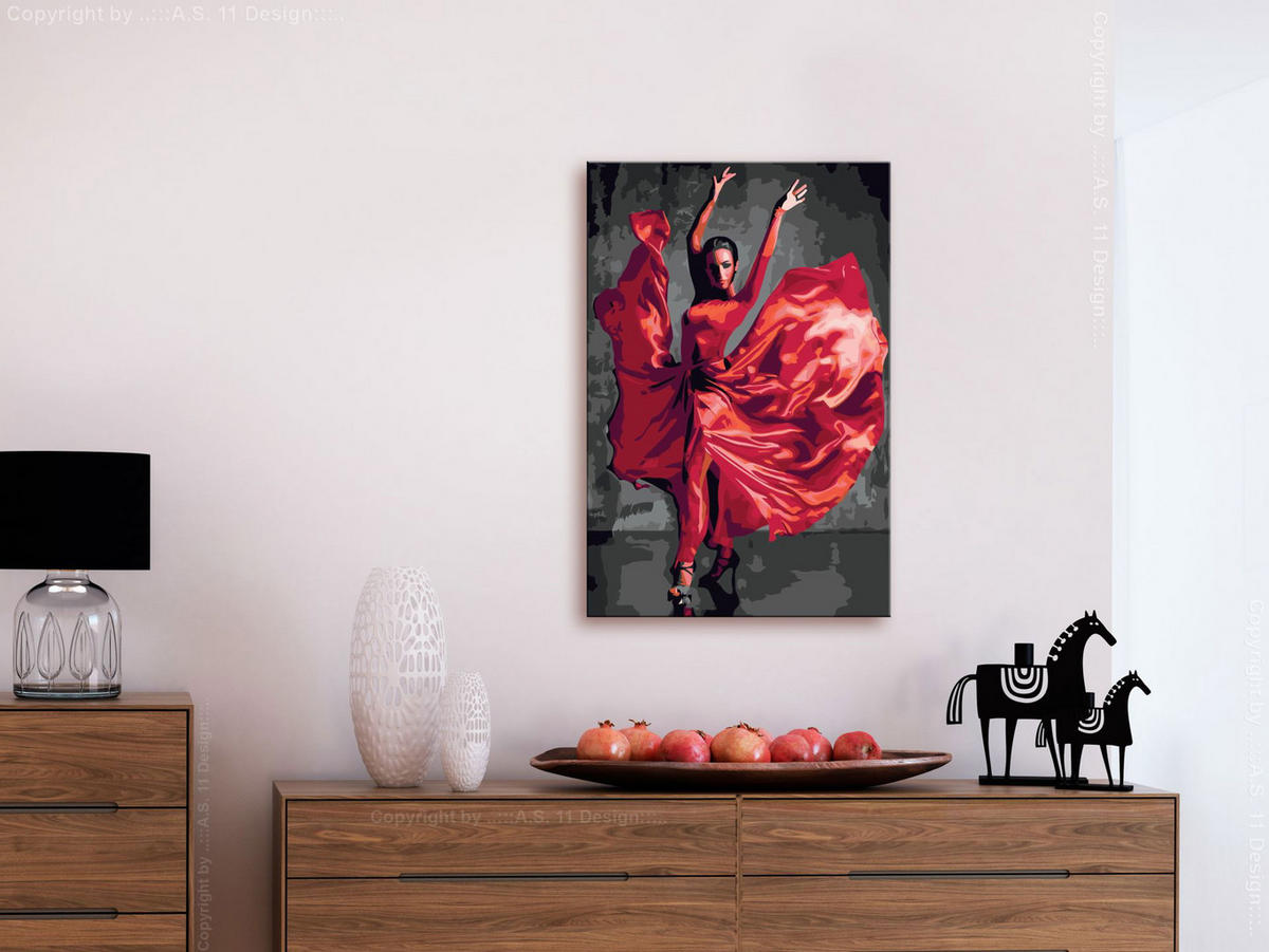 MALEN NACH ZAHLEN 40/50 cm - Rot/Grau, Textil (1.4/50cm) - KUNSTLOFT