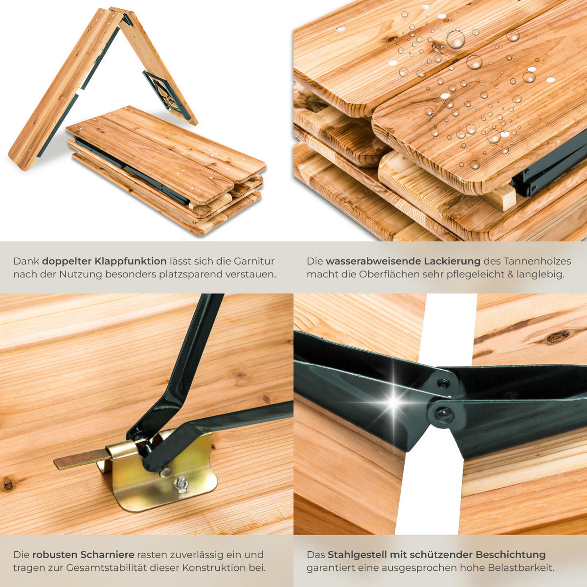 BIERZELTGARNITUR Ralf,Holzlackierung mit Klarlack,braun - Braun, Naturmaterialien/Holz - tectake