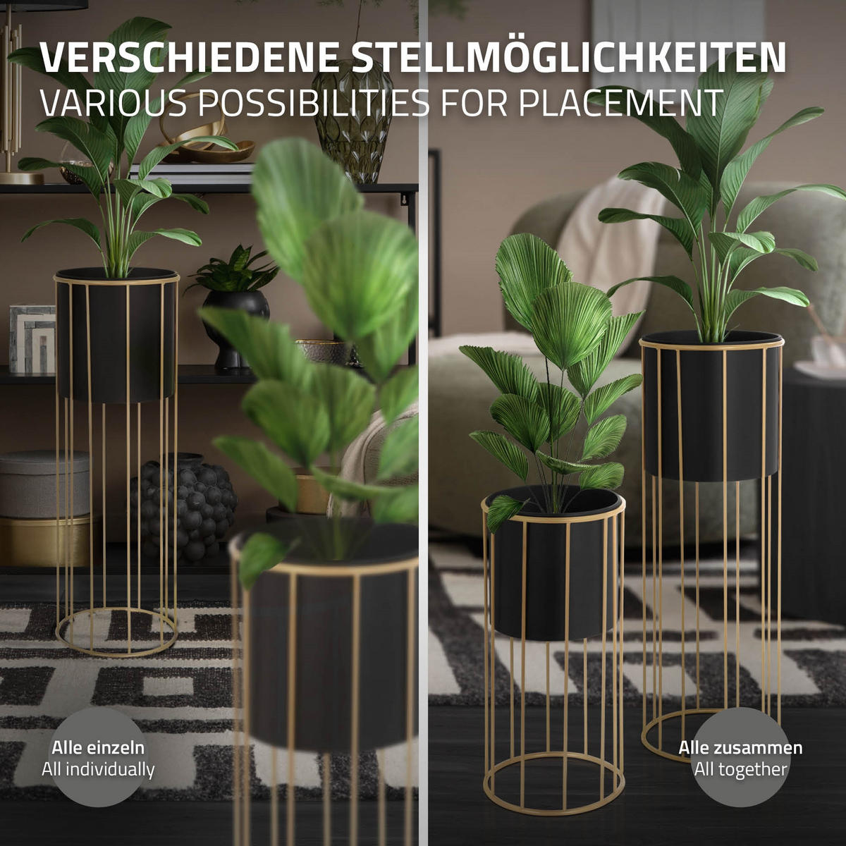 BLUMENSTÄNDER 2er Set - Goldfarben, Metall (24/24/70.5cm) - ML-DESIGN