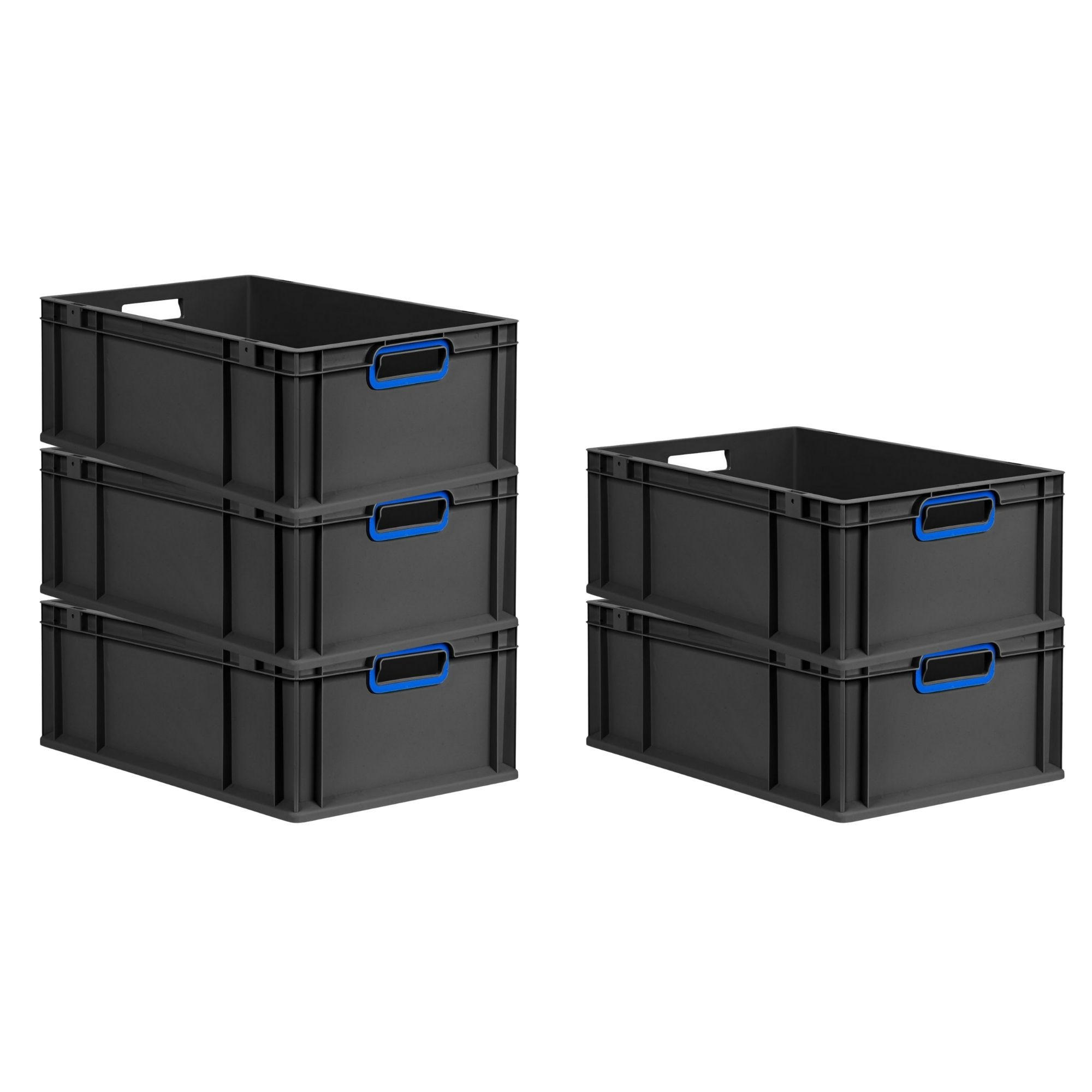 EUROBOX 5x NextGen Color 22x40x60 cm 44 Liter Griffe blau offen, Schwarz - Blau/Schwarz, Kunststoff (40/22/60cm) - PROREGAL