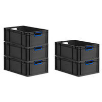 EUROBOX 5x NextGen Color 22x40x60 cm 44 Liter Griffe blau offen, Schwarz - Blau/Schwarz, Kunststoff (40/22/60cm) - PROREGAL