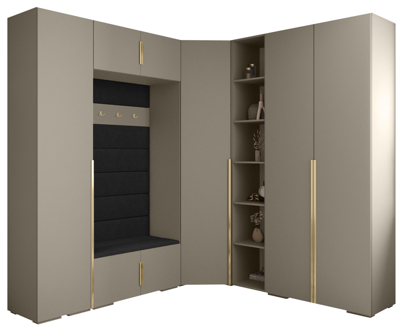 Abiks Möbel Garderoben-Set Kaschmir, Schwarz, Gold 231.7x236.7x47 cm
