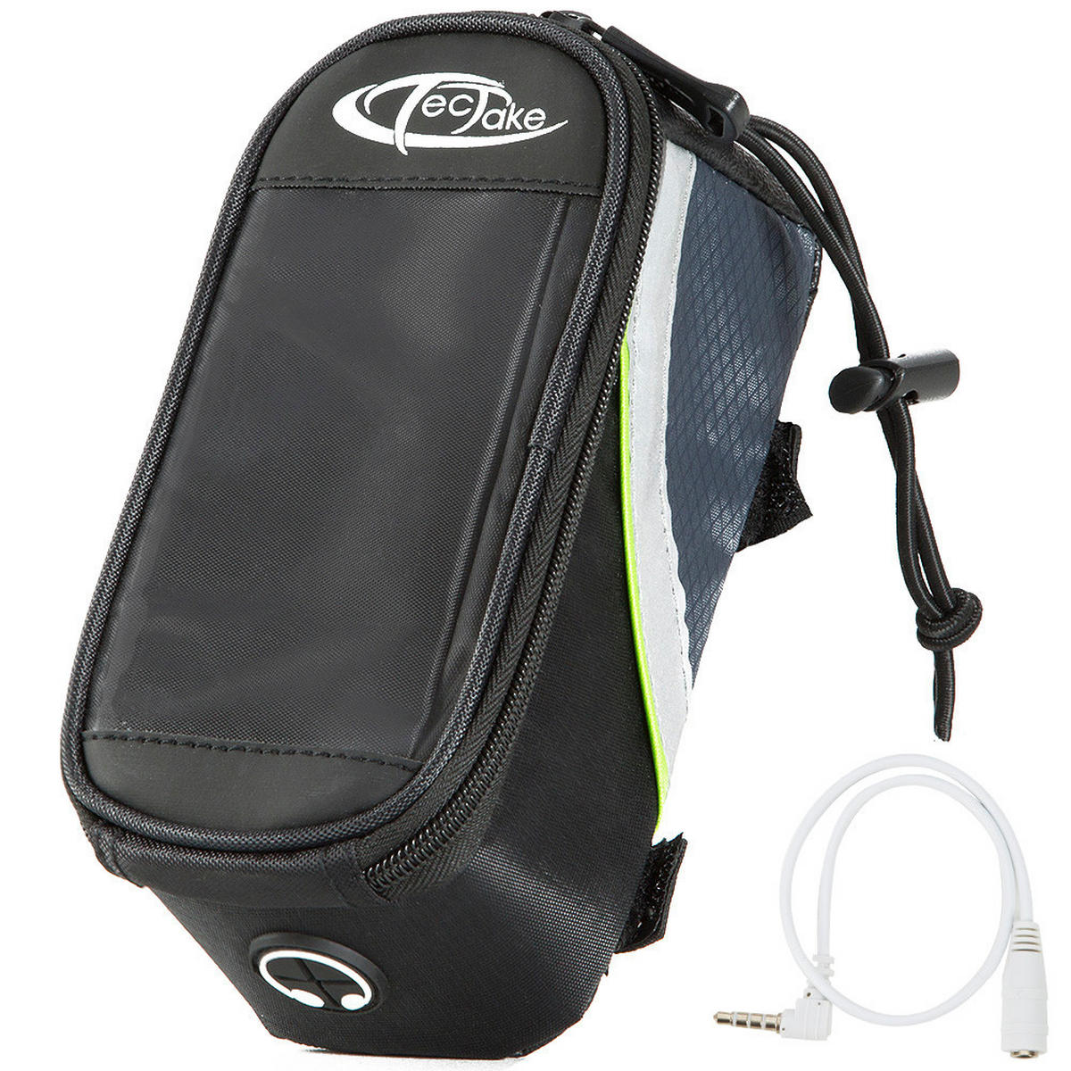 FAHRRADTASCHE ,Zusätzliche Spannseil-Sicherung ,schwarz/grau/grün - Schwarz/Grau, Kunststoff (8.5/8.5/18cm) - tectake