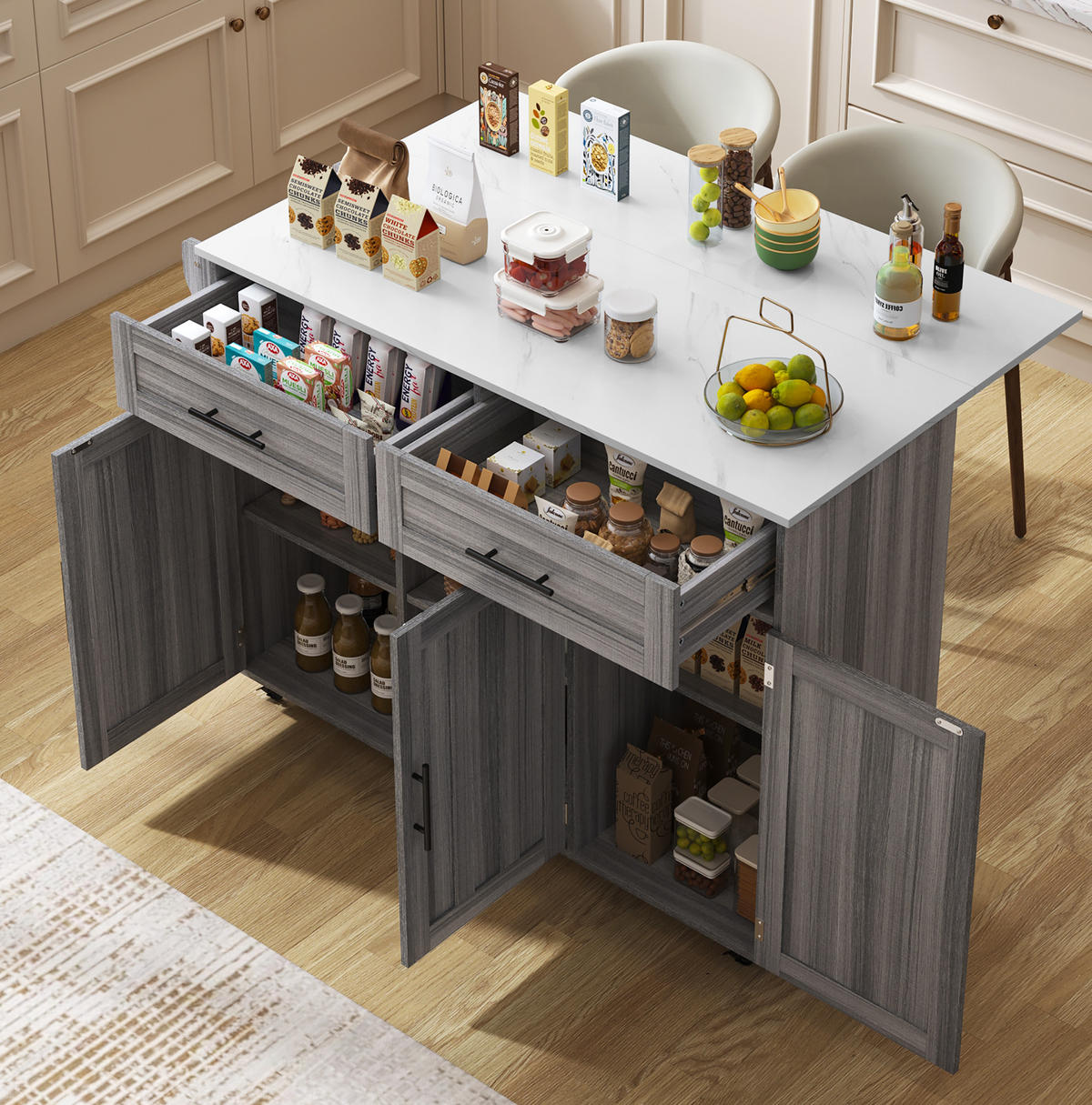 KÜCHENWAGEN mit Klapptisch 129 x 71 x 91,5 cm Grau Weiß - Grau, Holz (46/91.5/129cm) - Beauniv
