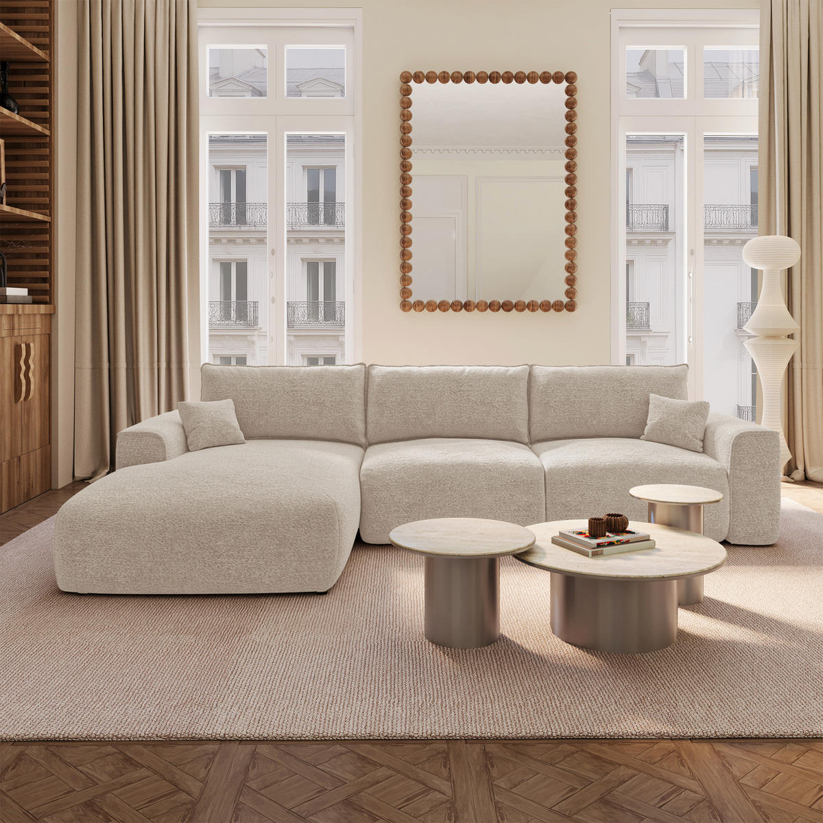 LINKSECK-SCHLAFSOFA mit Stauraum COMO Frottee Beige 297cm - Beige, Textil (297/167cm) - Premium Interiors