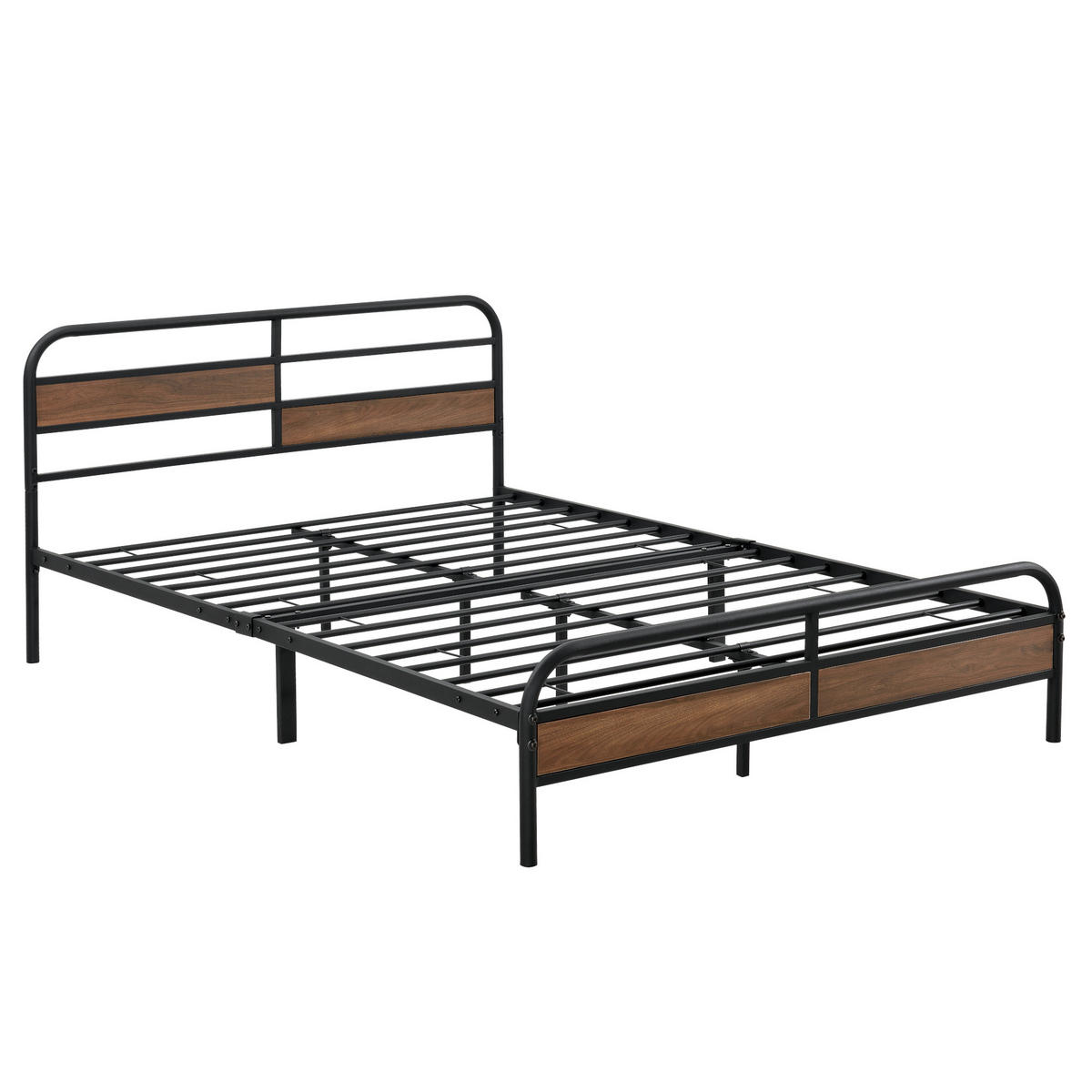 METALLBETT Aarau - Walnussfarben/Schwarz, Metall (140/200cm) - [en.casa]