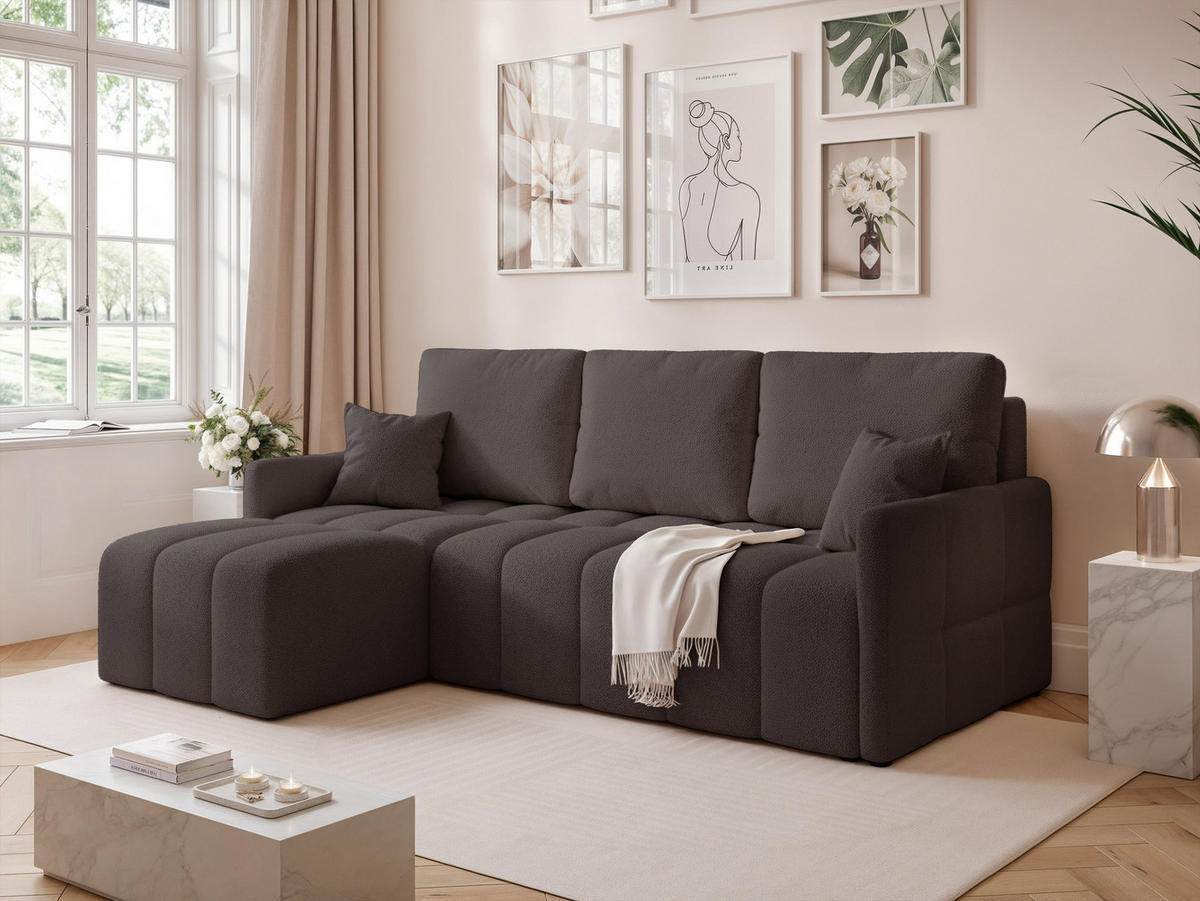 ECKSOFA LUPOO mit Schlaffunktion und Bettkasten Anthrazit - Anthrazit, Holzwerkstoff/Kunststoff (213/152cm) - Idohome