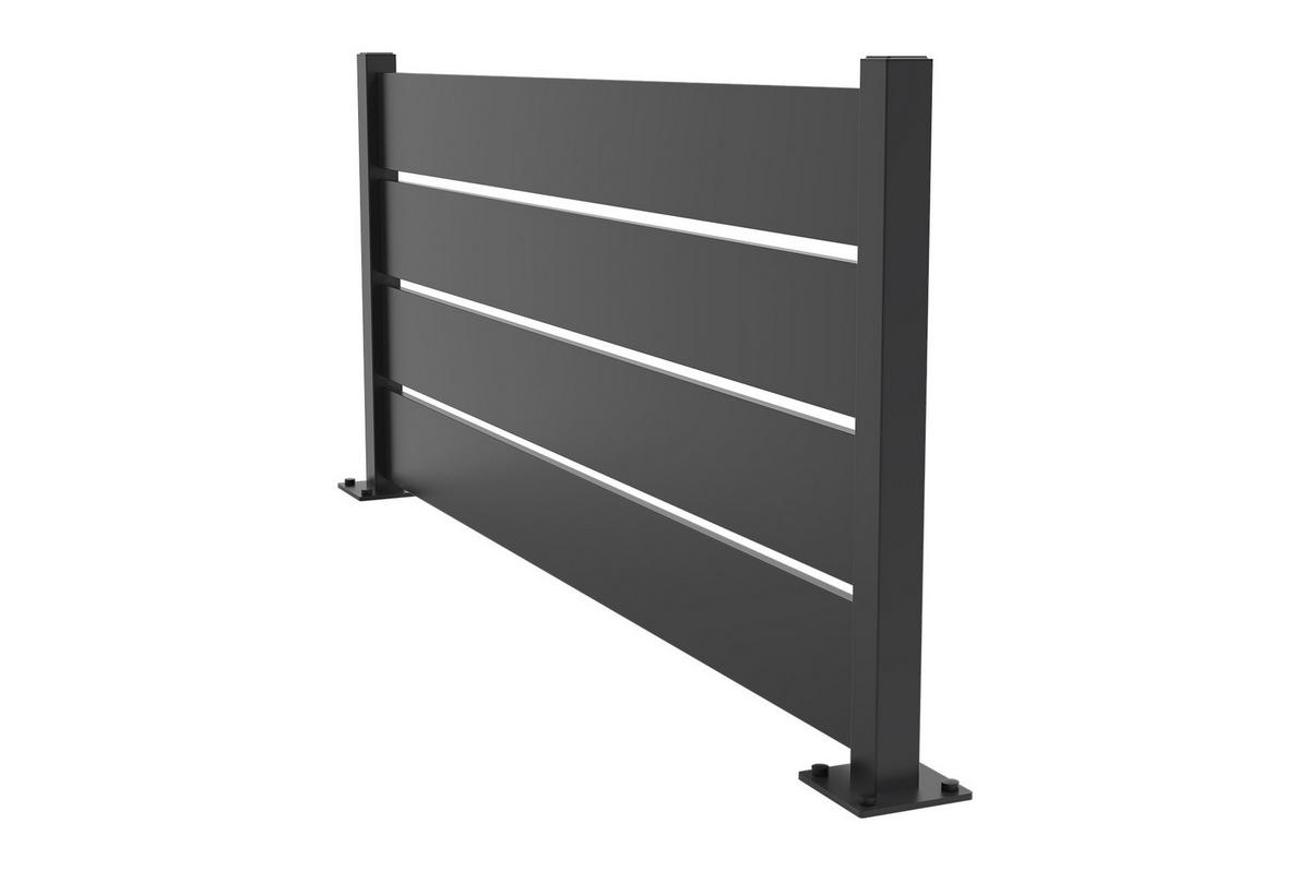 HALBOFFENER Zaun Vettoro 2m x H.80cm schwarzer Stahl - Schwarz, Metall (200/84cm) - Casanoov