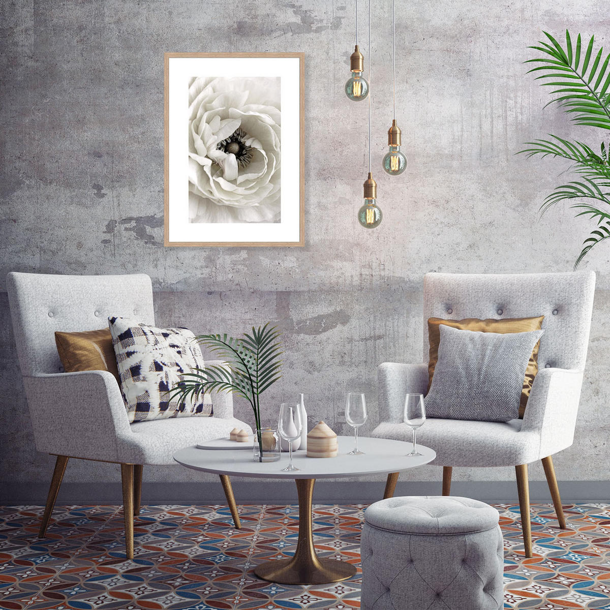 POSTER mit Rahmen 50x70 cm Blume weiß - Beige, Holz (51/71cm) - artissimo